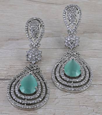 Rhodium Plated Mint Stone Cubic Zirconia Designer Dangler Earrings 216ED658 1