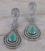 Rhodium Plated Mint Stone Cubic Zirconia Designer Dangler Earrings 216ED658