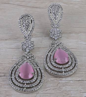 Rhodium Plated Cubic Zirconia Designer Dangler Earrings 216ED659 1