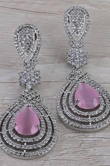 Rhodium Plated Cubic Zirconia Designer Dangler Earrings 216ED659