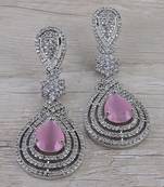 Rhodium Plated Cubic Zirconia Designer Dangler Earrings 216ED659