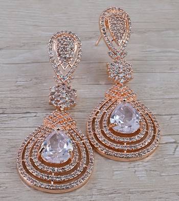 Rose Gold Plated Cubic Zirconia Designer Dangler Earrings 216ED660 1
