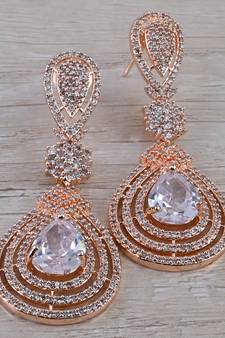 Rose Gold Plated Cubic Zirconia Designer Dangler Earrings 216ED660