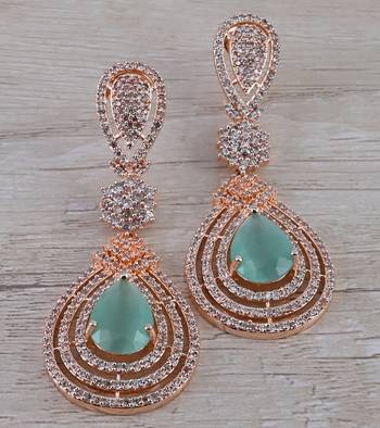 Rose Gold Plated Mint Stone Cubic Zirconia Designer Dangler Earrings 216ED661 1