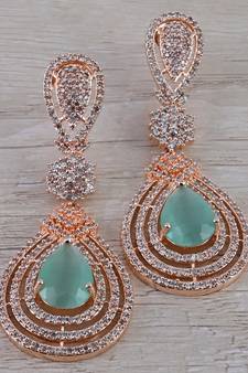 Rose Gold Plated Mint Stone Cubic Zirconia Designer Dangler Earrings 216ED661