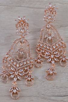 Rose Gold Plated Cubic Zirconia Designer Dangler Earrings 216ED663