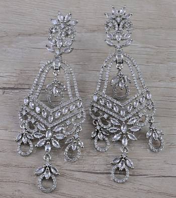 Rhodium Plated Cubic Zirconia Designer Dangler Earrings 216ED664 1