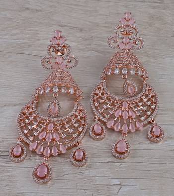 Rose Gold Plated Pink Stone Cubic Zirconia Designer Dangler Earrings 216ED666 1