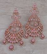 Rose Gold Plated Pink Stone Cubic Zirconia Designer Dangler Earrings 216ED666