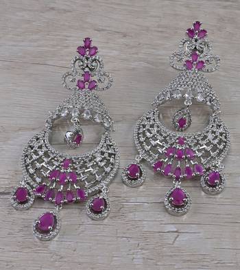 Rhodium Plated Ruby Stone Cubic Zirconia Designer Dangler Earrings 216ED667 1