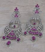 Rhodium Plated Ruby Stone Cubic Zirconia Designer Dangler Earrings 216ED667