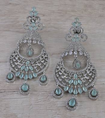 Rhodium Plated Mint Stone Cubic Zirconia Designer Dangler Earrings 216ED668 1