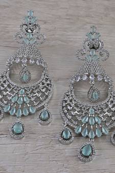 Rhodium Plated Mint Stone Cubic Zirconia Designer Dangler Earrings 216ED668