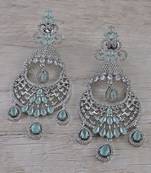 Rhodium Plated Mint Stone Cubic Zirconia Designer Dangler Earrings 216ED668