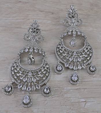 Rhodium Plated Cubic Zirconia Designer Dangler Earrings 216ED669 1