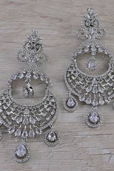 Rhodium Plated Cubic Zirconia Designer Dangler Earrings 216ED669