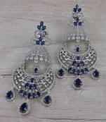 Rhodium Plated Blue Stone Cubic Zirconia Designer Dangler Earrings 216ED670