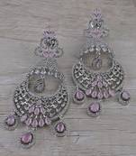 Rhodium Plated Pink Stone Cubic Zirconia Designer Dangler Earrings 216ED671