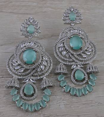 Rhodium Plated Mint Stone Cubic Zirconia Designer Dangler Earrings 216ED672 1