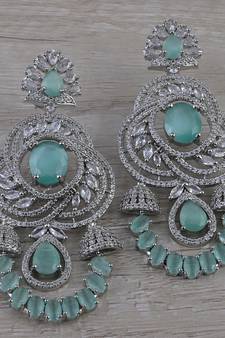 Rhodium Plated Mint Stone Cubic Zirconia Designer Dangler Earrings 216ED672