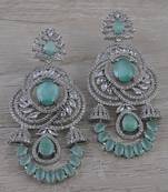 Rhodium Plated Mint Stone Cubic Zirconia Designer Dangler Earrings 216ED672