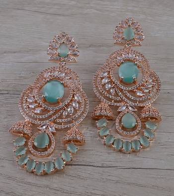 Rose Gold Plated Mint Stone Cubic Zirconia Designer Dangler Earrings 216ED675 1