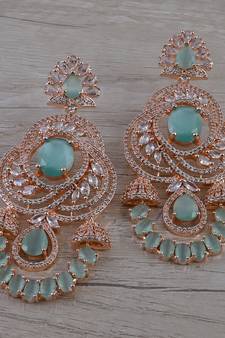 Rose Gold Plated Mint Stone Cubic Zirconia Designer Dangler Earrings 216ED675