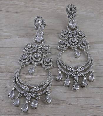 Rhodium Plated Cubic Zirconia Designer Dangler Earrings 216ED678 1