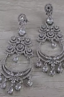 Rhodium Plated Cubic Zirconia Designer Dangler Earrings 216ED678