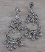 Rhodium Plated Cubic Zirconia Designer Dangler Earrings 216ED678