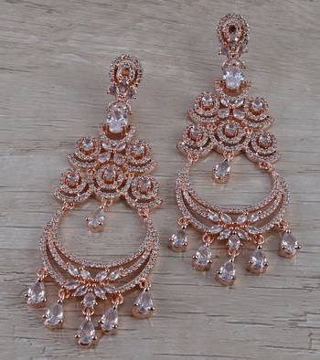 Rose Gold Plated Cubic Zirconia Designer Dangler Earrings 216ED681 1
