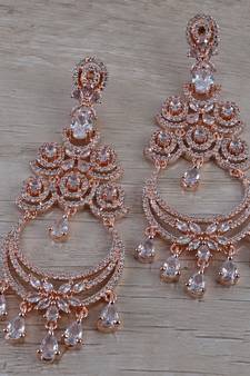 Rose Gold Plated Cubic Zirconia Designer Dangler Earrings 216ED681