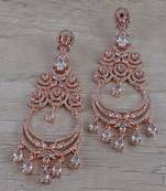 Rose Gold Plated Cubic Zirconia Designer Dangler Earrings 216ED681