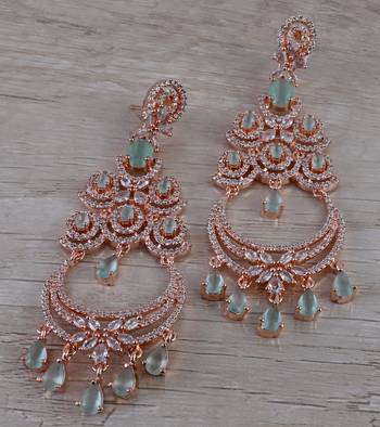 Rose Gold Plated Mint Stone Cubic Zirconia Designer Dangler Earrings 216ED682 1