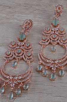 Rose Gold Plated Mint Stone Cubic Zirconia Designer Dangler Earrings 216ED682