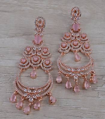 Rose Gold Plated Cubic Zirconia Designer Dangler Earrings 216ED683 1