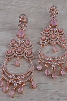 Rose Gold Plated Cubic Zirconia Designer Dangler Earrings 216ED683