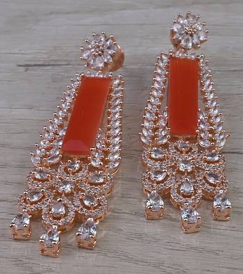 Rose Gold Plated Orange Stone Cubic Zirconia Designer Dangler Earrings 216ED632 1