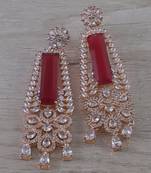 Rose Gold Plated Ruby Stone Cubic Zirconia Designer Dangler Earrings 216ED633
