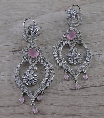 Rhodium Plated Cubic Zirconia Designer Dangler Earrings 216ED636 1