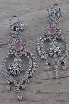 Rhodium Plated Cubic Zirconia Designer Dangler Earrings 216ED636