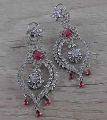 Rhodium Plated Cubic Zirconia Designer Dangler Earrings 216ED637 1