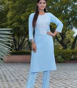 Women's Rayon Printed Ethnic Indian Wear Mirror Work Kurti With Pant