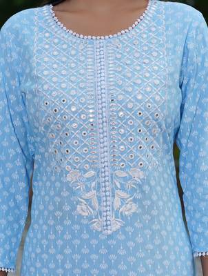 Women's Rayon Printed Ethnic Indian Wear Mirror Work Kurti With Pant 3