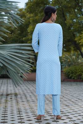 Women's Rayon Printed Ethnic Indian Wear Mirror Work Kurti With Pant 5