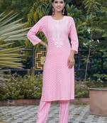 Indian Ethnic Wear A-Line Mirror Work Embroidered Rayon Printed Kurti With Pant