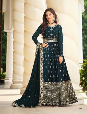 Dark-teal sequins georgette salwar 1