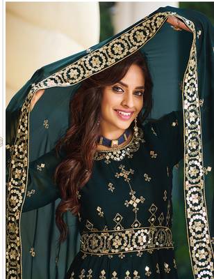 Dark-teal sequins georgette salwar 2