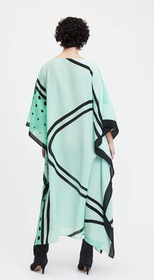 Beach Wear Sea Green Shaded Dot Printed Style Women French Moss Kaftan 2