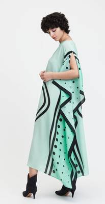 Beach Wear Sea Green Shaded Dot Printed Style Women French Moss Kaftan 3